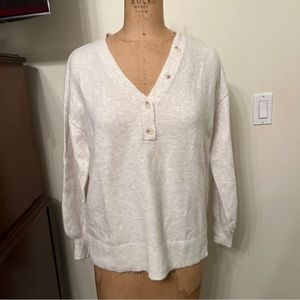 NWT LOFT Heathered White Button Up V-Neck Sweater